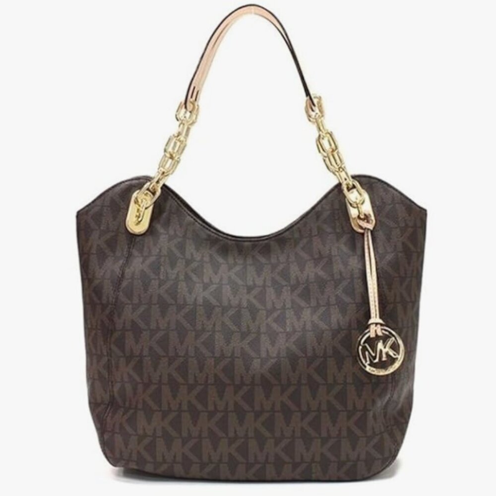 EUC Michael Kors Lilly Brown Signature Monogram Chain Tote Bag - Picture 10 of 10